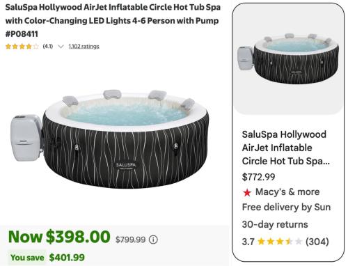 SaluSpa 6-Person Hot Tub $398 at Walmart deal at Walmart