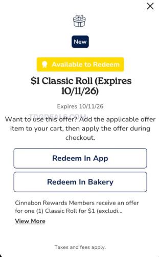 Cinnabon Classic Roll for $1 deal at Cinnabon