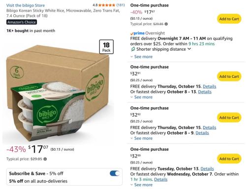 18-Pack Sticky White Rice for $17 deal at Amazon