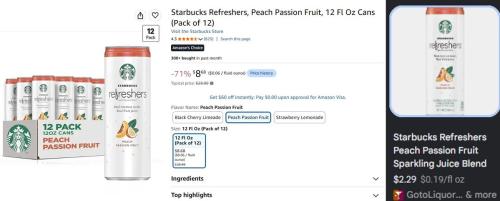 Starbucks Refresher 12-Pack for $8 at Amazon deal at Amazon
