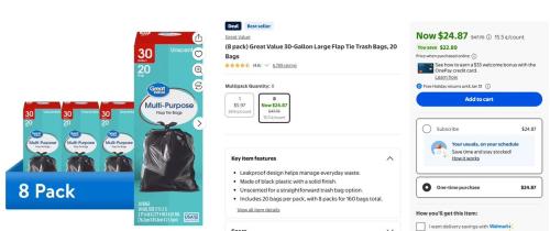 160 Great Value Trash Bags for $25 at Walmart deal at Walmart