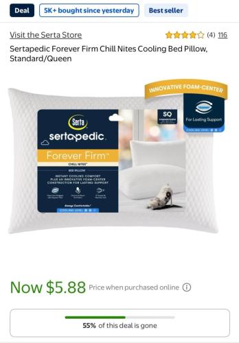 Serta Cooling Pillows Down to $5 at Walmart deal at Walmart