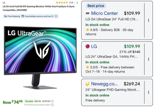 LG Gaming Monitor Now $75 at Walmart deal at Walmart