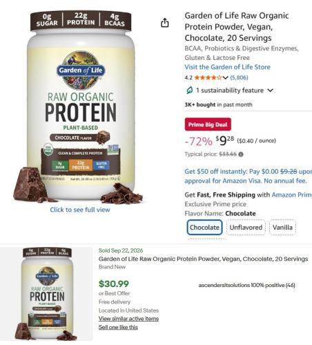 Organic Protein Powder at $7.89 (72% Off)
