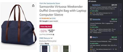 Samsonite Virtuosa Weekender Duffel Bag $51