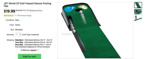 JEF World of Golf Putting Mat Now $15.59 deal at Woot