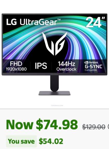 LG 24" 144Hz IPS Gaming Monitor - Now $74.98 deal at Walmart