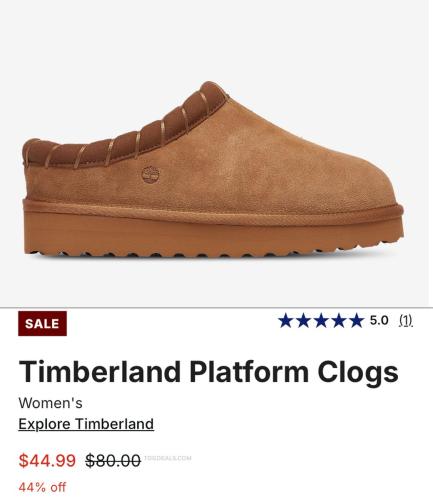 Timberland Platform Clogs Now $44.99 deal at Champs Sports