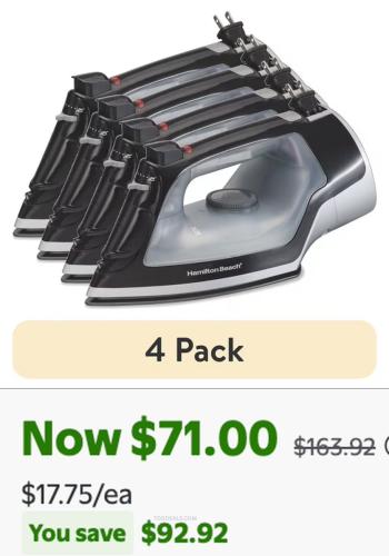Hamilton Beach Steam Iron 4-Pack for $71 deal at Walmart