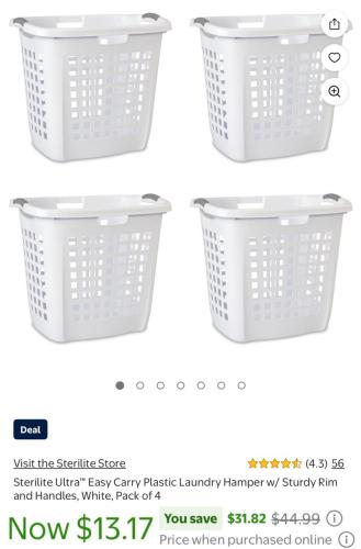 4 Laundry Baskets for $13 - $3 Each