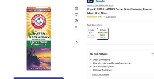 Arm & Hammer Carpet Odor Eliminator 6-Pack for $2