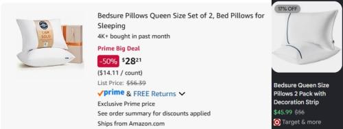 Bedsure Queen Pillows 4-Pack for $28 at Amazon deal at Amazon
