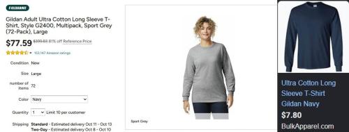 72-Pack Gildan Long Sleeves for $77 deal at Woot