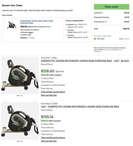Exerpeutic Motorized Under Desk Bike for $47 deal at Woot