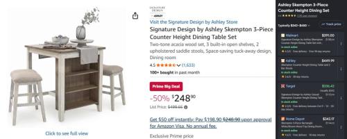3-Piece Counter Height Dining Table Set for $249 deal at Amazon