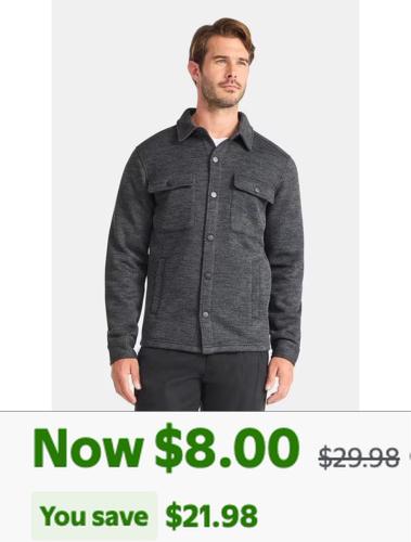 George Men's Fleece Lined Shacket Now $8 deal at Walmart