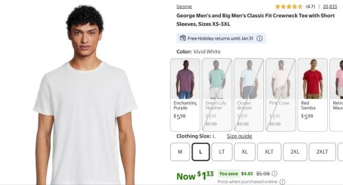 $1 White Crewneck Tees at Walmart deal at Walmart
