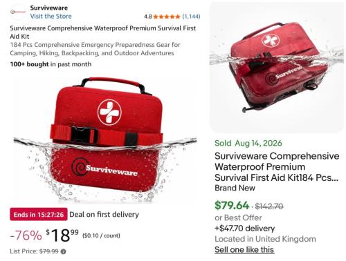 184 PCS Survival Kit for $19 deal at Amazon