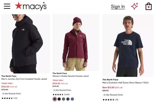 Macy's North Face Apparel Up to 60% Off deal at Macy's