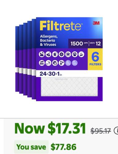 Filtrete MERV 12 Filter 6-Pack 82% Off at Walmart deal at Walmart