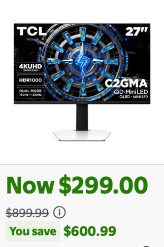 TCL 27" 4K Mini-LED Monitor Just $299 deal at Walmart
