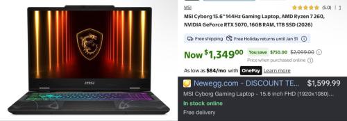 MSI RTX 5070 Gaming Laptop $750 Off at Walmart deal at Walmart