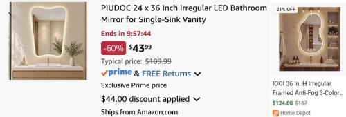 Bathroom Mirror Drops to $43 at Amazon deal at Amazon
