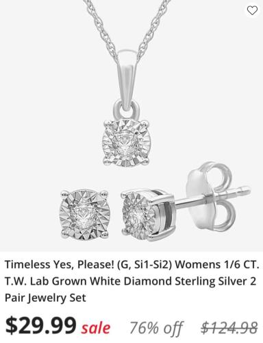 Lab Grown Diamond Earring & Necklace Set $29