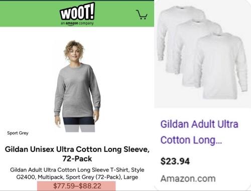 72 Gildan Long Sleeves for $78 at Woot ($1 Each) deal at Woot