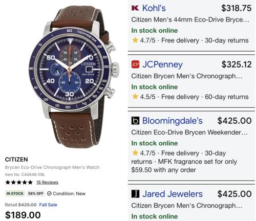 Citizen Blue Dial Watch for $189 deal at Jomashop