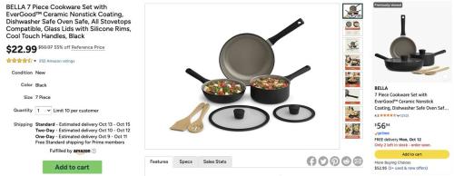 Bella 7-Piece Ceramic Cookware Set for $22