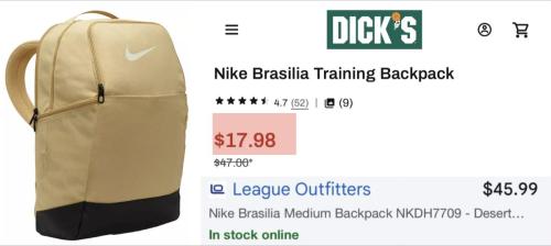 Nike Brasilia Backpack for $18 at Dick's deal at Dick's