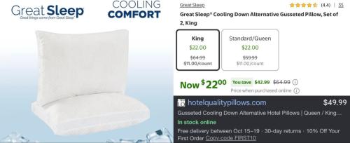 Cooling Pillows 2-Pack Now $22 at Walmart deal at Walmart