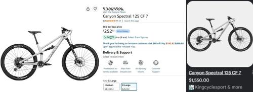 Canyon Bike Over $3000 for $252 at Amazon deal at Amazon