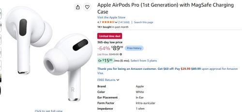 Apple AirPods Pro 1st Gen for $89 deal at Amazon