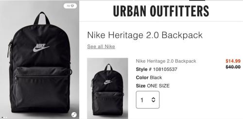 Nike Backpack Sale: $40 to $14 at Urban Outfitters deal at Urban Outfitters