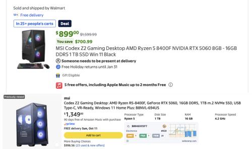 MSI Gaming Desktop RTX 5060 for $899