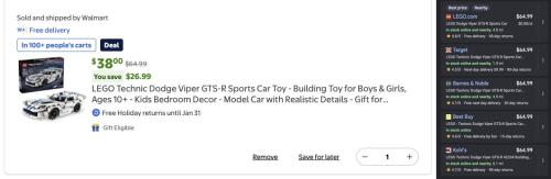 LEGO Technic Dodge Viper GTS-R for $38