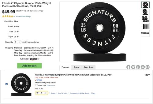 35LB Olympic Bumper Plates Pair for $49