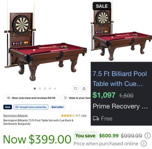 Pool Table & Dart Board for $399 (Was $1000)