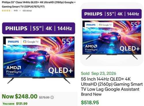 Philips 55" QLED Smart Gaming TV for $248 deal at Walmart
