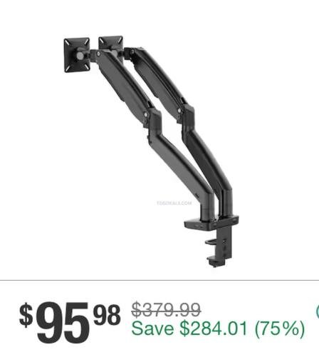 75% Off Dual Monitor Desk Mount $95.98 deal at Home Depot