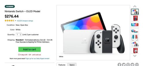 Nintendo Switch OLED Open Box $276.44 deal at Amazon