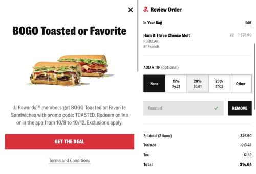 Buy One Jimmy John's Sub Get One Free deal at Jimmy John's