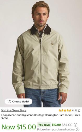Chaps Polo Harrington Jacket Only $15