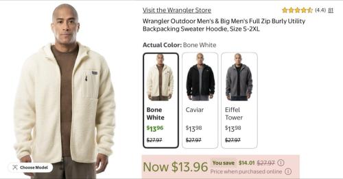 Wrangler Fleece Hoodie for $13 at Walmart deal at Walmart