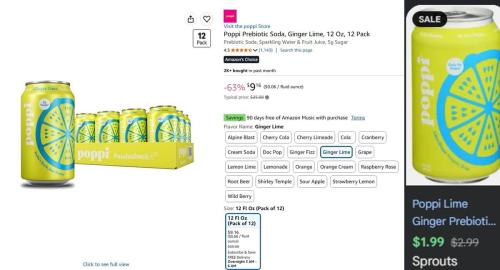 Poppi Prebiotic Soda 12-Pack for $9 at Amazon deal at Amazon
