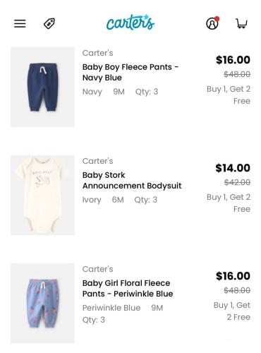 3 for 1 on Carter’s Baby Items