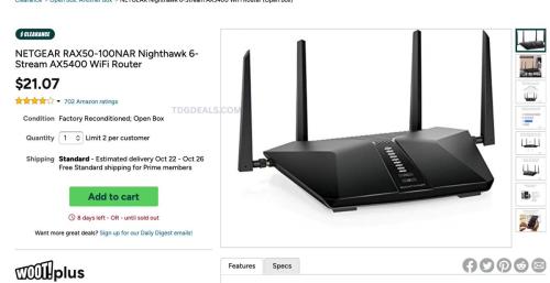 Netgear Nighthawk WiFi 6 Router for $21.07 deal at Woot