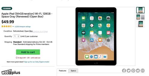 Renewed iPad 5th Gen 128GB for $49.99